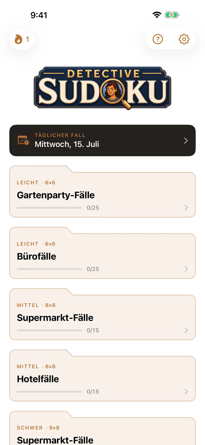 Fallliste von Detective Sudoku