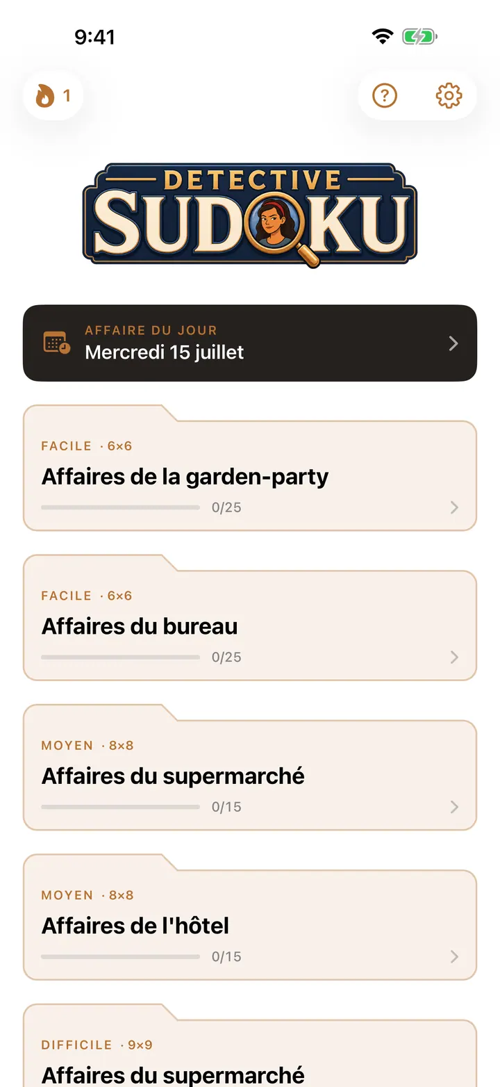 Liste des affaires de Detective Sudoku