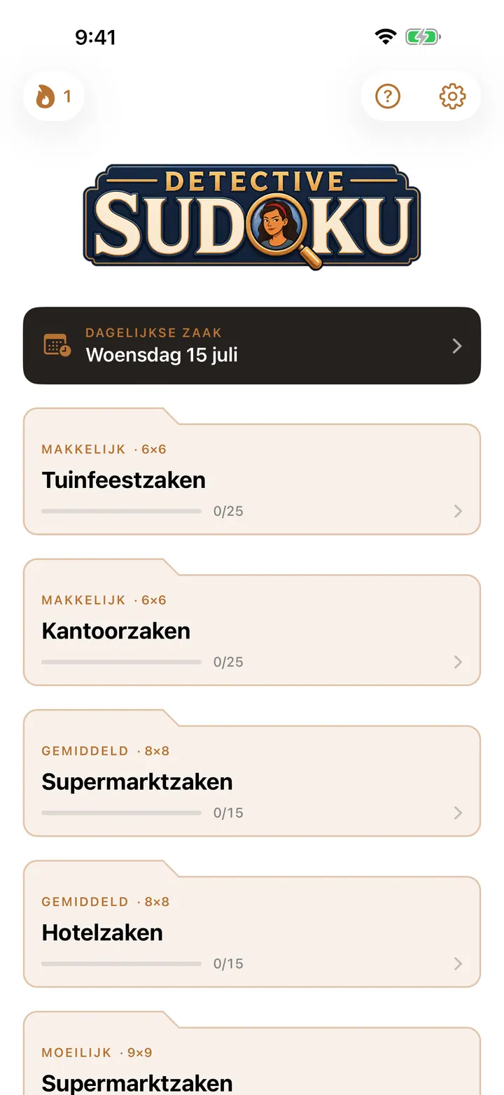 Zakenlijst van Detective Sudoku