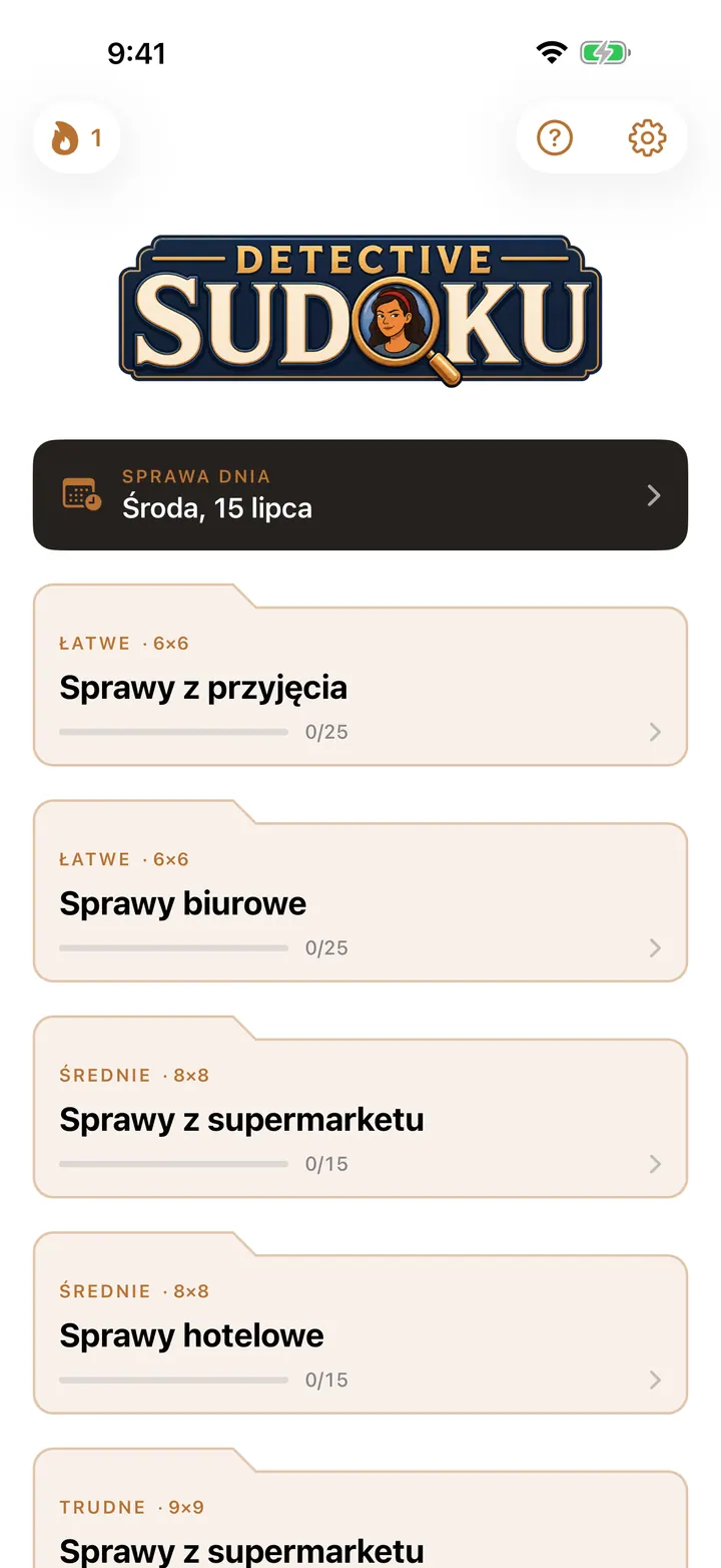 Lista spraw Detective Sudoku