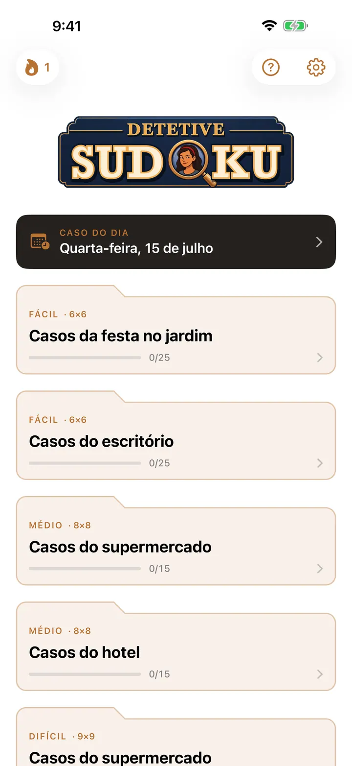 Lista de casos do Detetive Sudoku